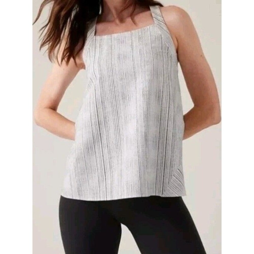 Athleta Arrival Tank Amara Women Size Sp Black/White Stripe  Stretch Flowing